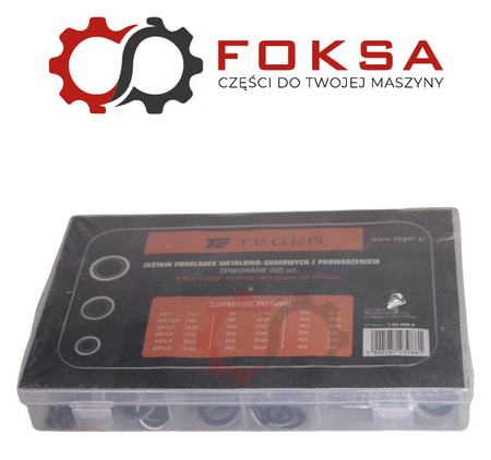 Zestaw podkładek metalowo - gumowych z prowadzeniem 205 szt